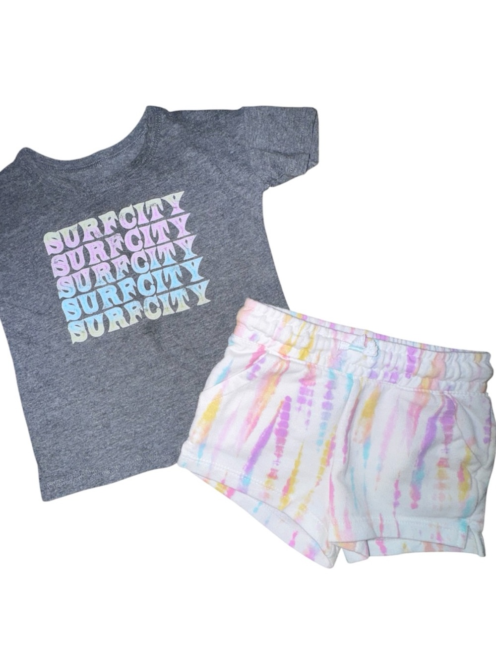 Surf City Kids Gray Tee & Pastel Tie-Dye Shorts Matching Set